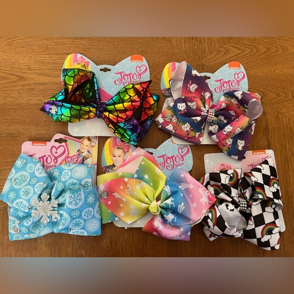 Nwt JoJo siwa bundle lot 7” hair bows 5 total snowflake unicorn rainbow - Picture 1 of 7